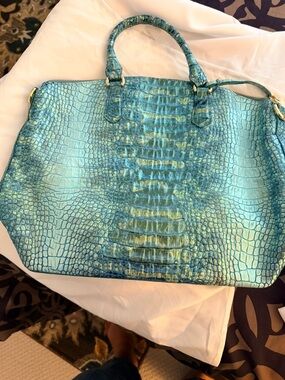 Brahmin Turquoise Croc-Embossed Satchel